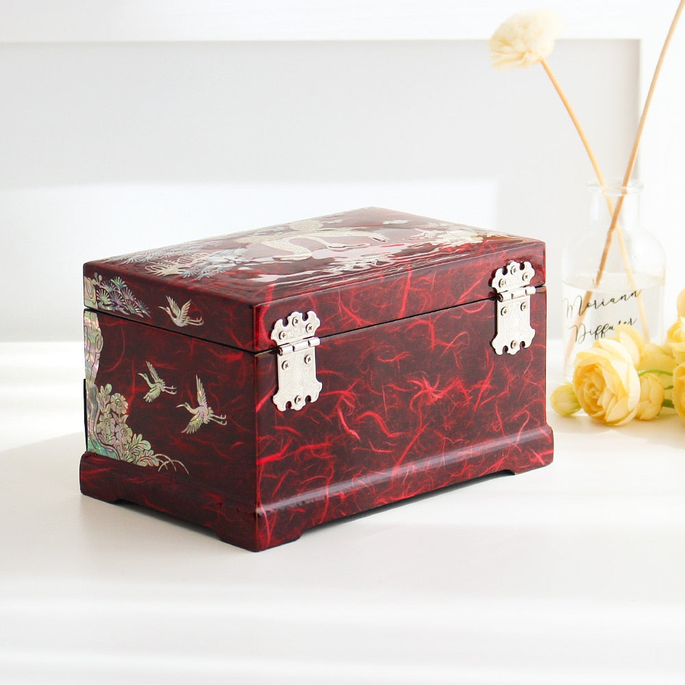 Najeonchilgi 1-Tier Hanji Pine & Crane 2-Drawer Mother of Pearl Jewelry Box