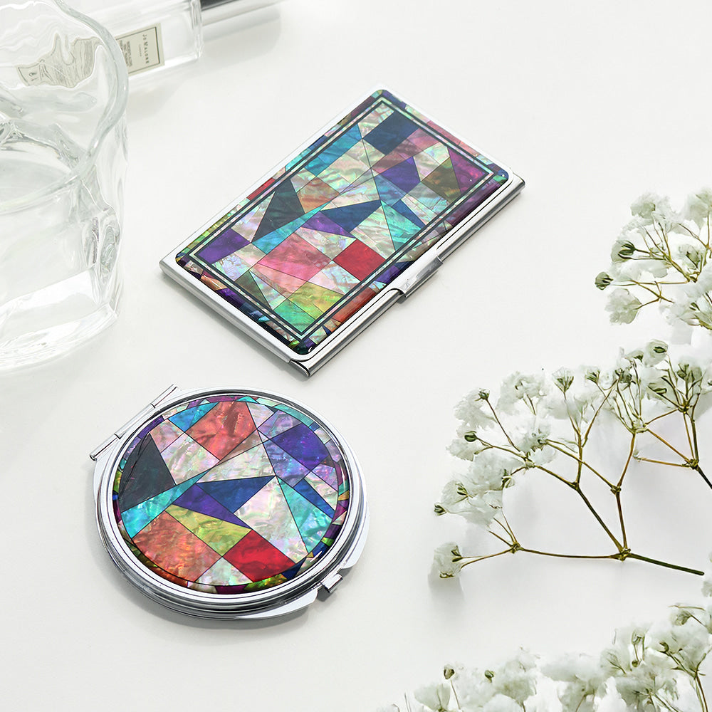 2-Piece Set: Mother of Pearl Business Card Case Hand Mirror N