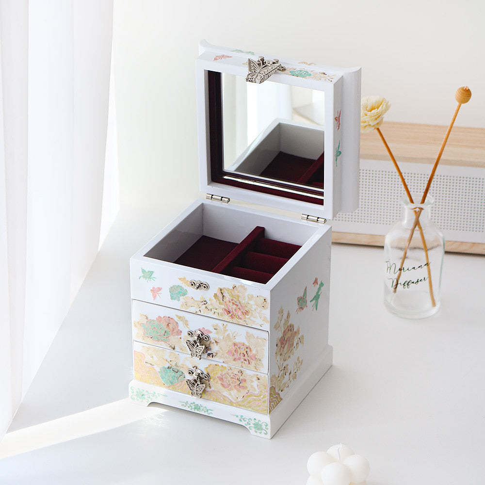 Najeonchilgi Peony White Drawer Mother of Pearl Jewelry Box