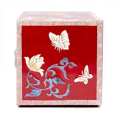 Butterfly NaturalMother of Pearl Double Lidded Jewelry Box (Medium, Glossy, Red) - Oh Myung - Ho