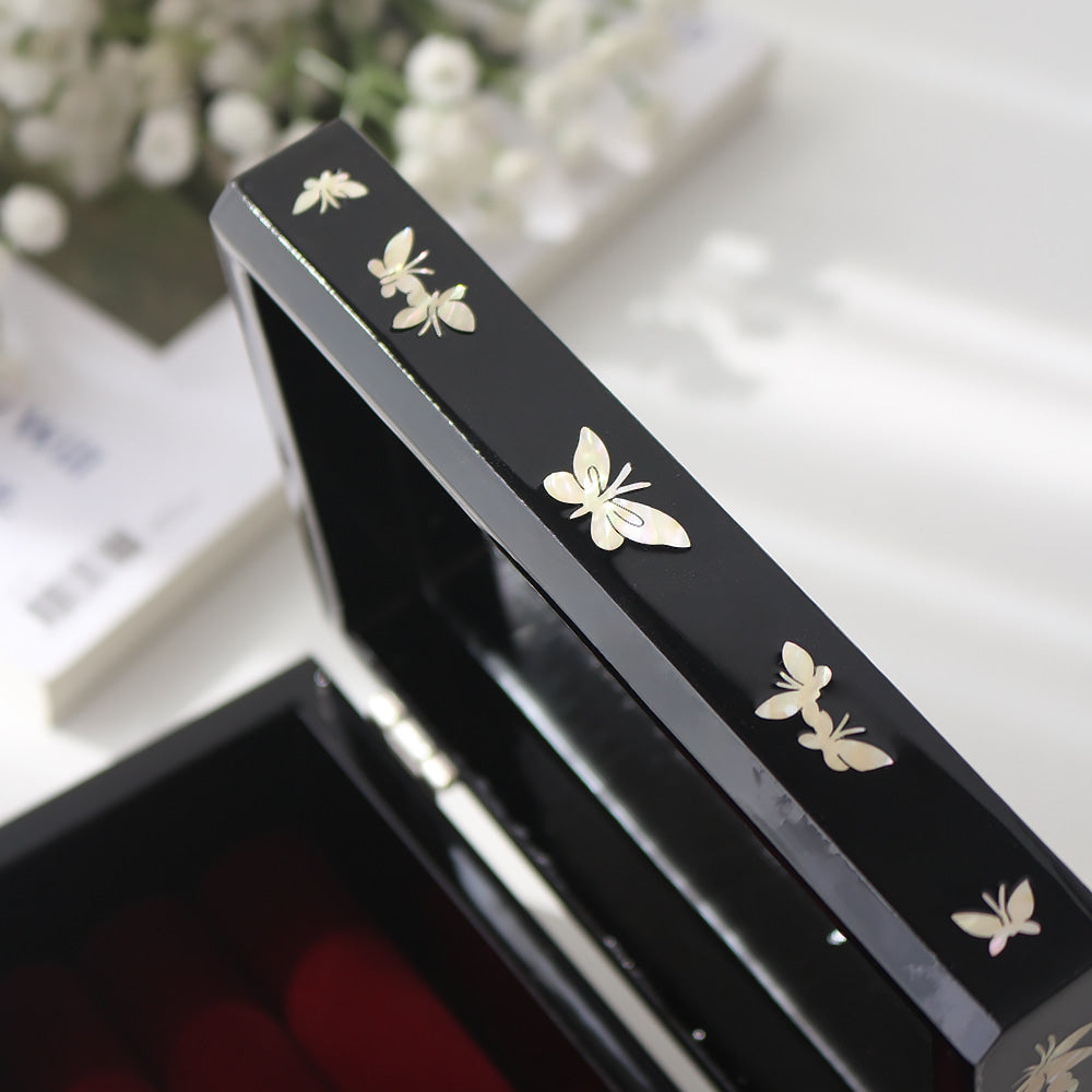 Najeonchilgi Moon Pine & Crane Mother of Pearl Jewelry Box Black, 15 cm (Master Artisan Kim Young-man)