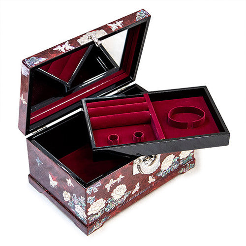 PeonyButterfly Hanji 2-Tier Mother of Pearl Jewelry Box (Red) - Oh Myung - Ho