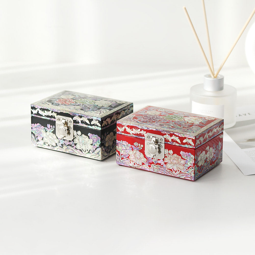 Najeonchilgi Peony & Butterfly Mini Mother of Pearl Jewelry Box, 12 cm