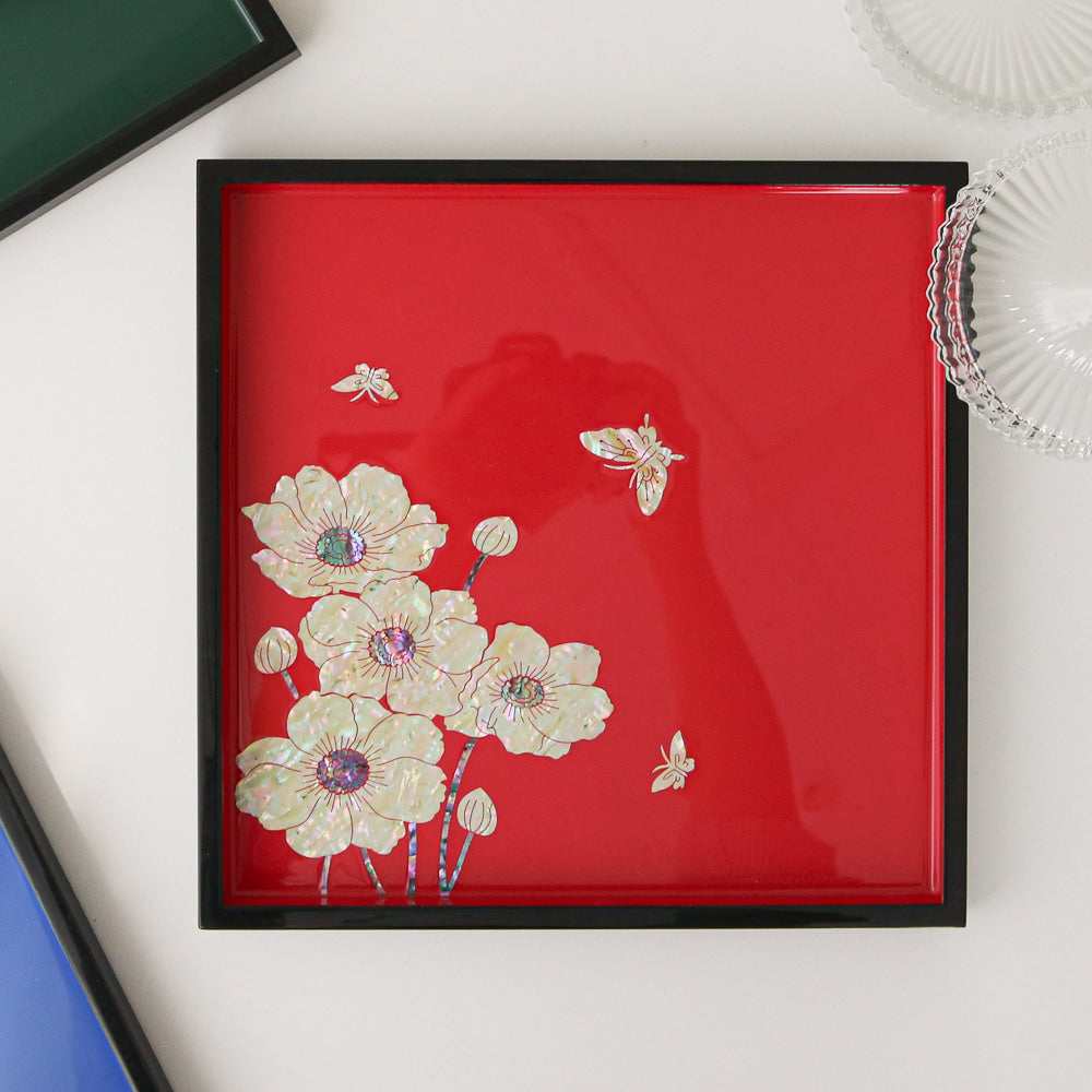 Najeonchilgi Flower Square Mother of Pearl Tray, 24 cm
