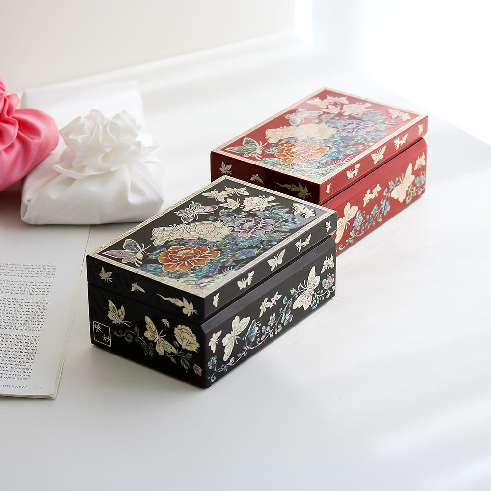 Najeonchilgi Butterfly Peony Mother of Pearl Jewelry Box, 15 cm (Master Artisan Kim Young-man)