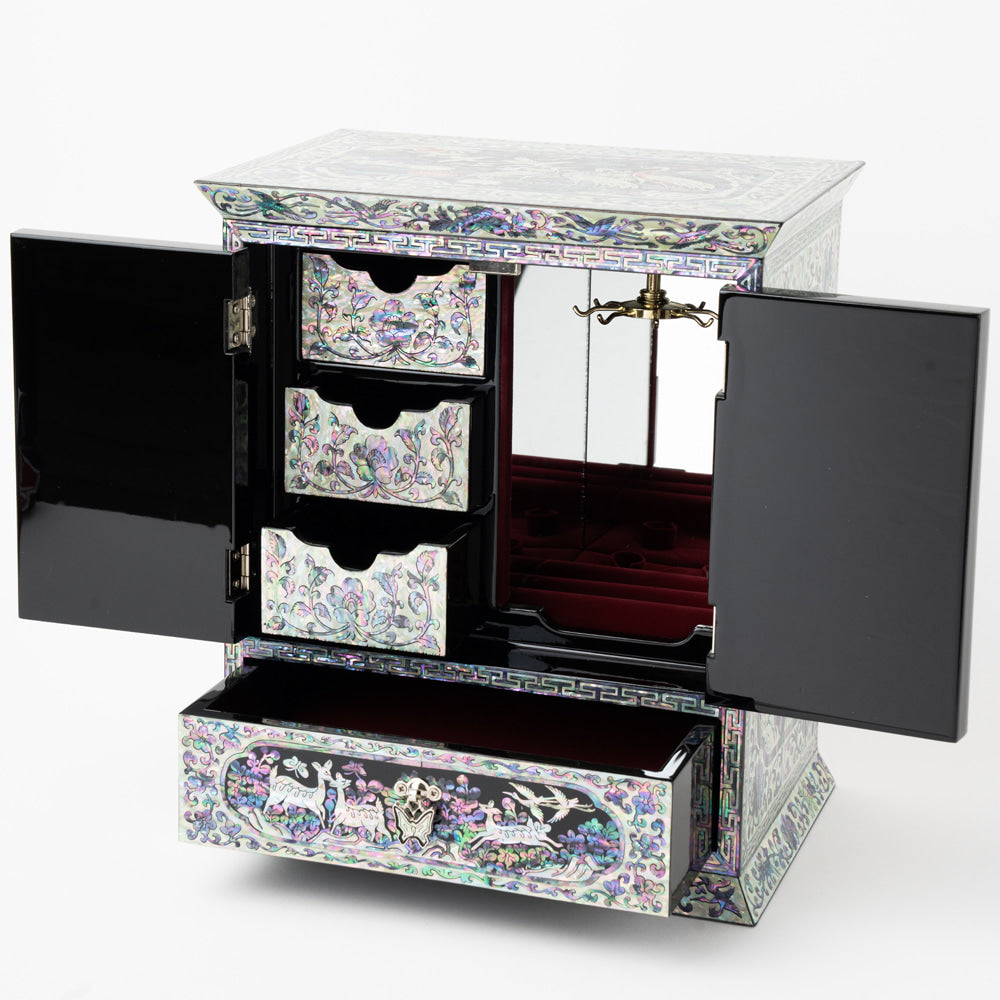 Peony Scholar 5-Drawer Mother of Pearl Jewelry Box Medium (Hanji, Blue)