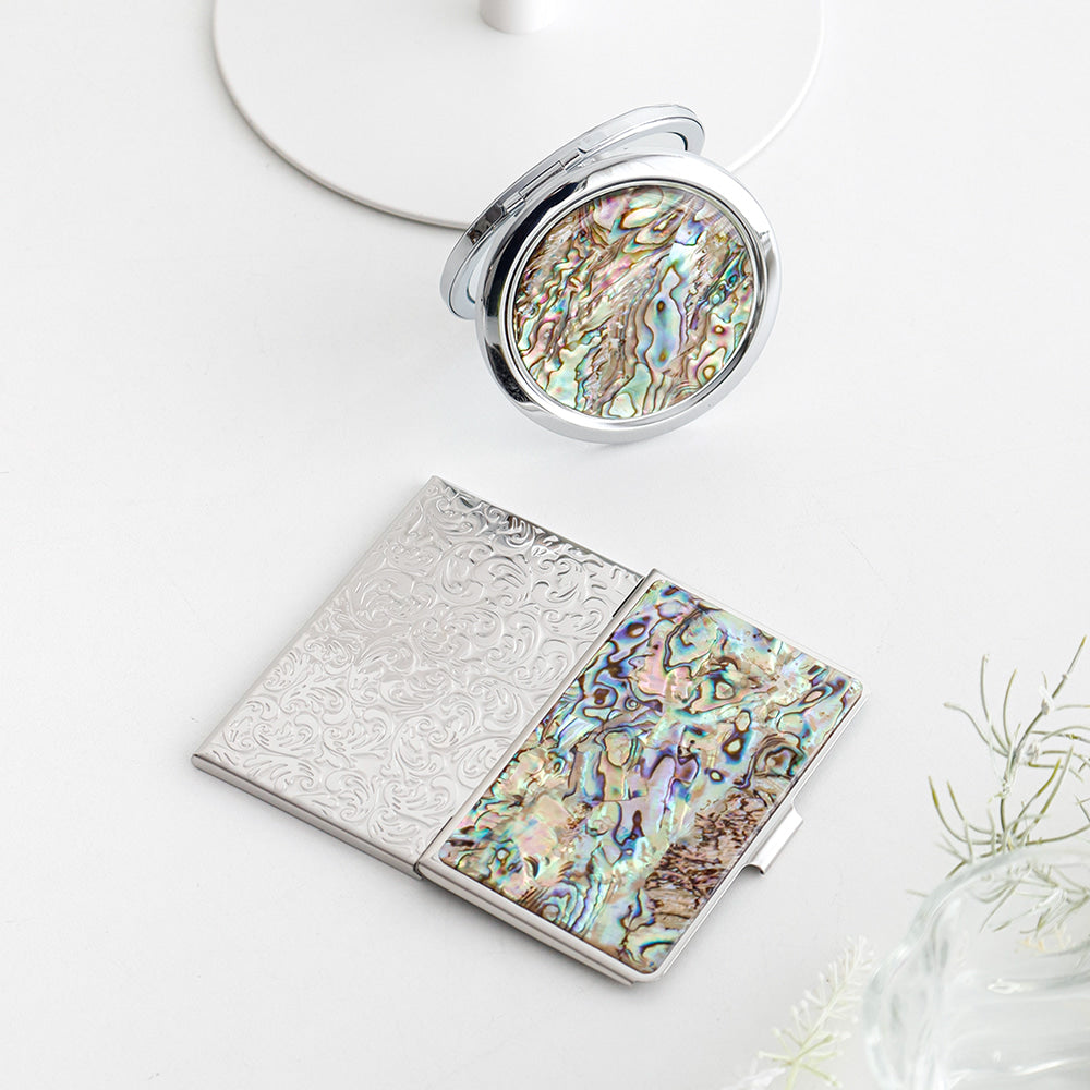 2-Piece Set: Najeonchilgi Aurora Business Card Case Aurora One-Touch Hand Mirror M