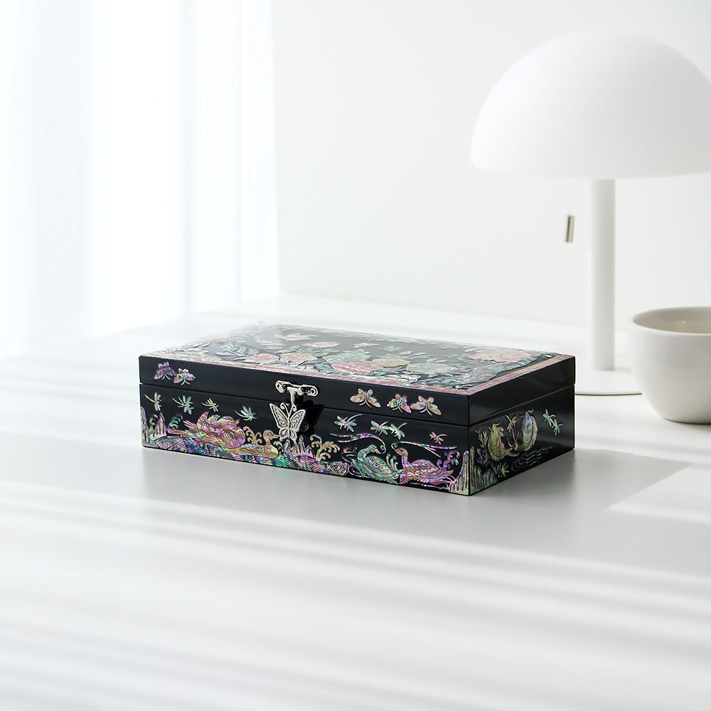 Najeonchilgi Painted Plum Blossom Rose 1-Tier Mother of Pearl Jewelry Box (23) Jewelry Box Yedan Wedding Gift Box