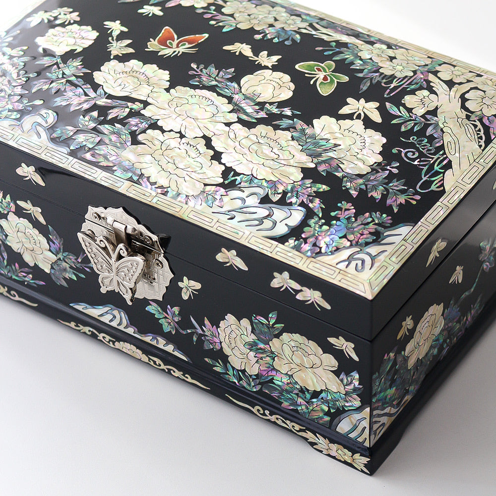 Najeonchilgi Peony 2-Tier Mother of Pearl Jewelry Box, 24 cm