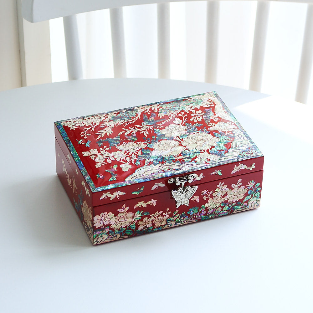 Najeonchilgi Plum Blossom 1-Tier Mother of Pearl Jewelry Box, 18 cm