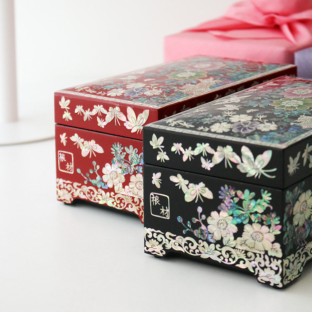 Premium Butterfly Flower Mini Mother of Pearl Jewelry Box Ring Box, 15 cm (Master Artisan Kim Young-man)