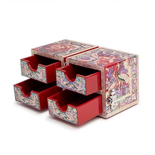 Crane & PineSquareBorderDouble LiddedJewelry Box - Small (Black, Red) Oh Myung - Ho