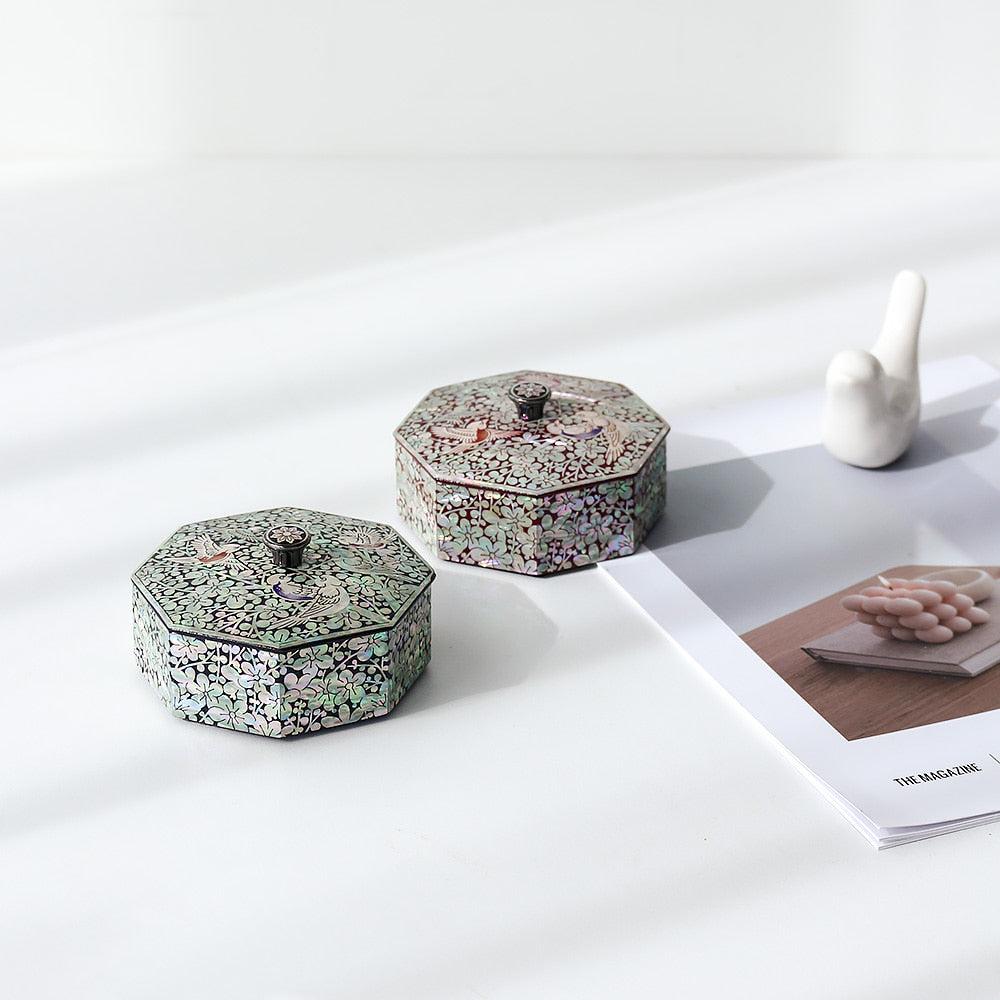 Najeonchilgi Plum Blossom Knob Octagonal Jewelry Box, 9 cm