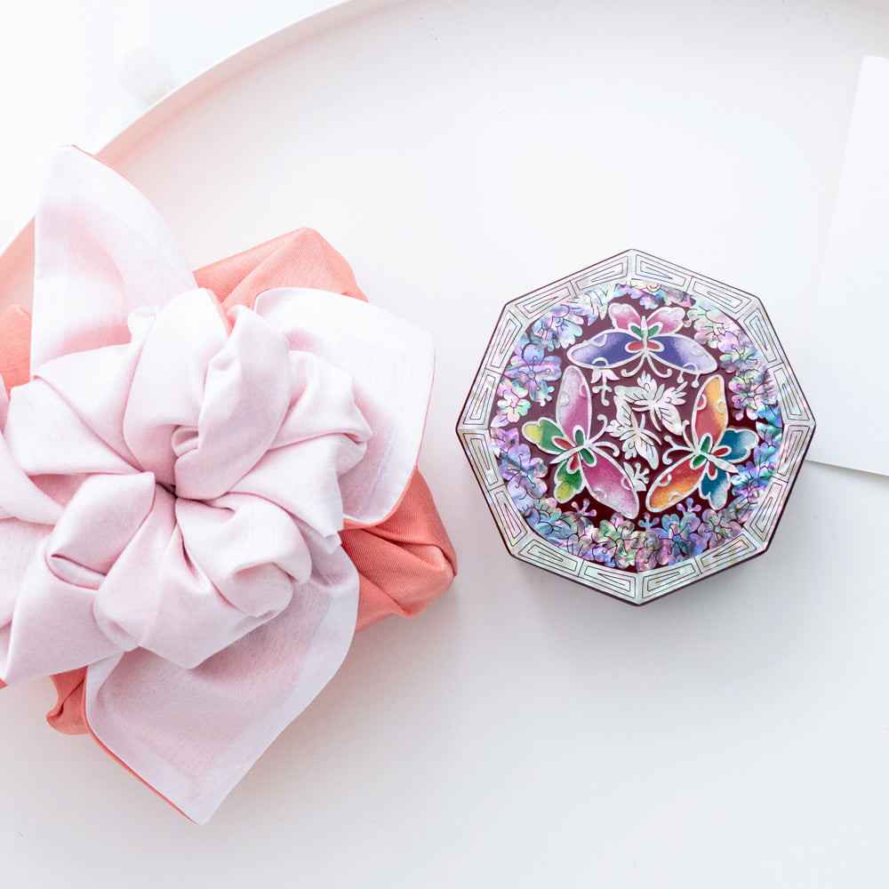 Najeonchilgi Lacquerware Crane & Pine Octagonal Mother of Pearl Box 9 Cm Mini Mother of Pearl Jewelry Box Ring Storage Box Gift for International Customers