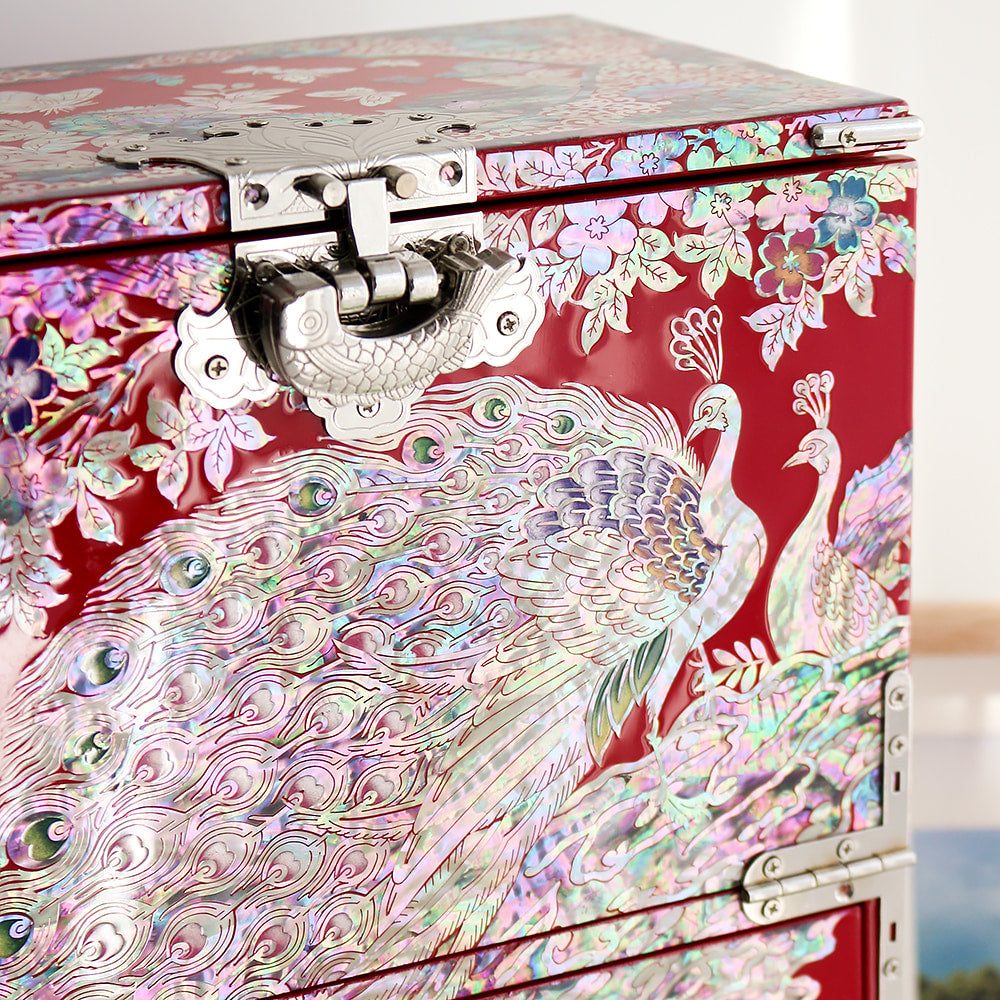 Masterpiece Najeonchilgi Peacock Drawer Mother of Pearl Jewelry Box Red Jewelry Box (Master Artisan Jang Tae-bok)