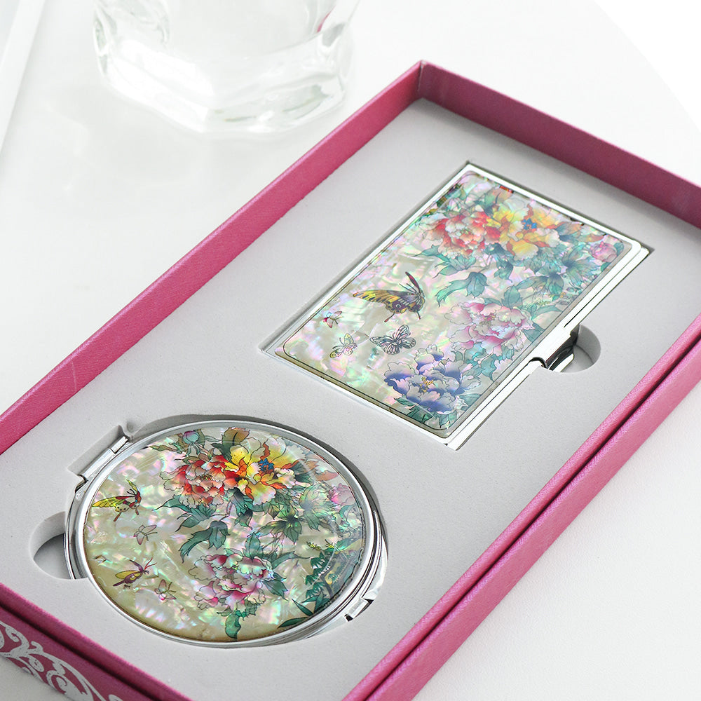 2-Piece Set: Mother of Pearl Business Card Case Hand Mirror K