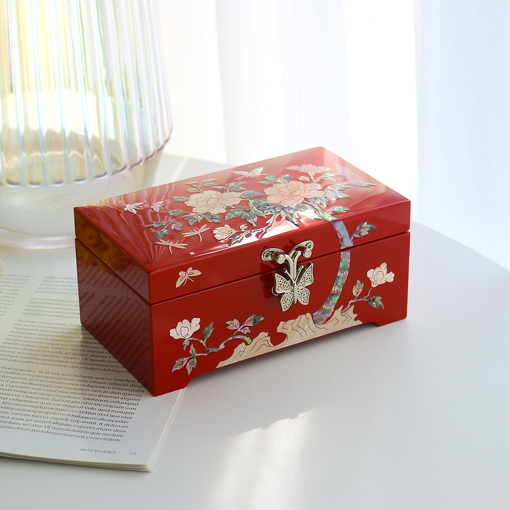 Najeonchilgi Mini 1-Tier Mother of Pearl Jewelry Box Peony (Holder Box), 15 cm