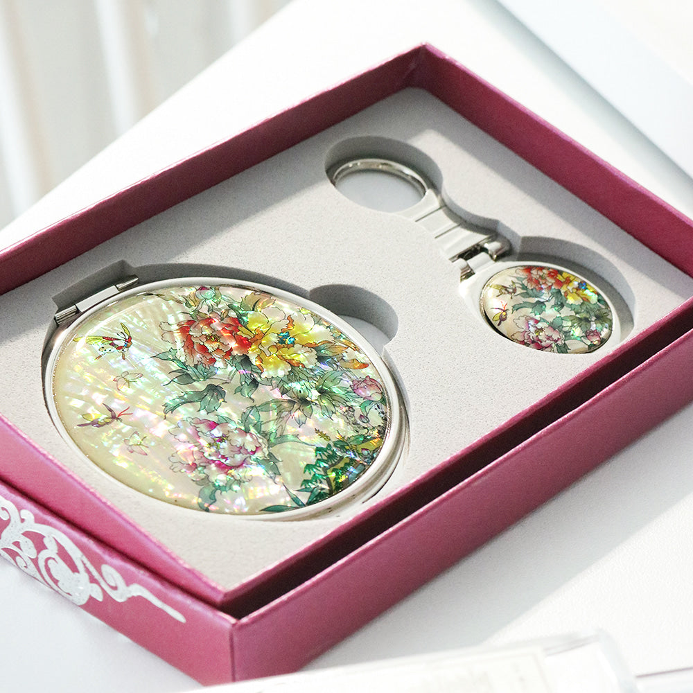 2-Piece Set: Mother of Pearl Hand Mirror Keyring K