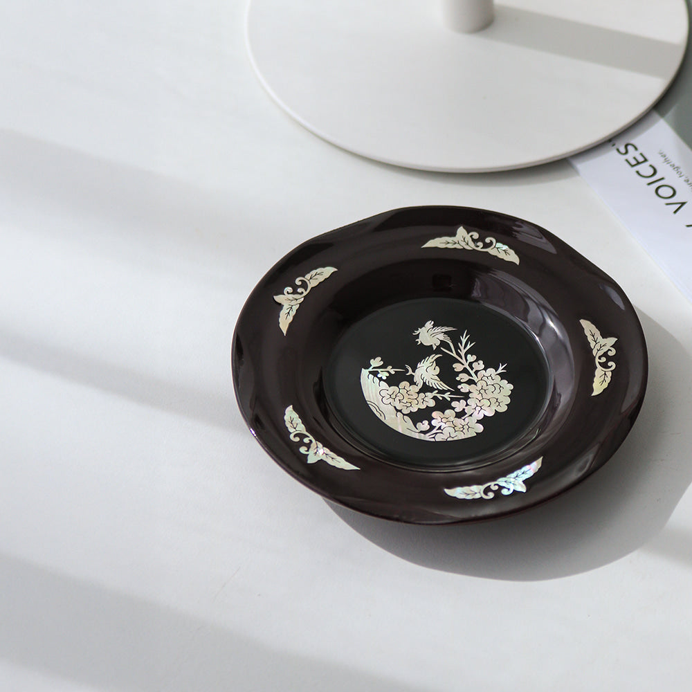 6-Piece Set: Najeonchilgi Arabesque Four Gentlemen Tea Coaster Set (Plum Blossom) Mother of Pearl Coaster Traditional Coaster (Master Artisan Lee Won-geun)