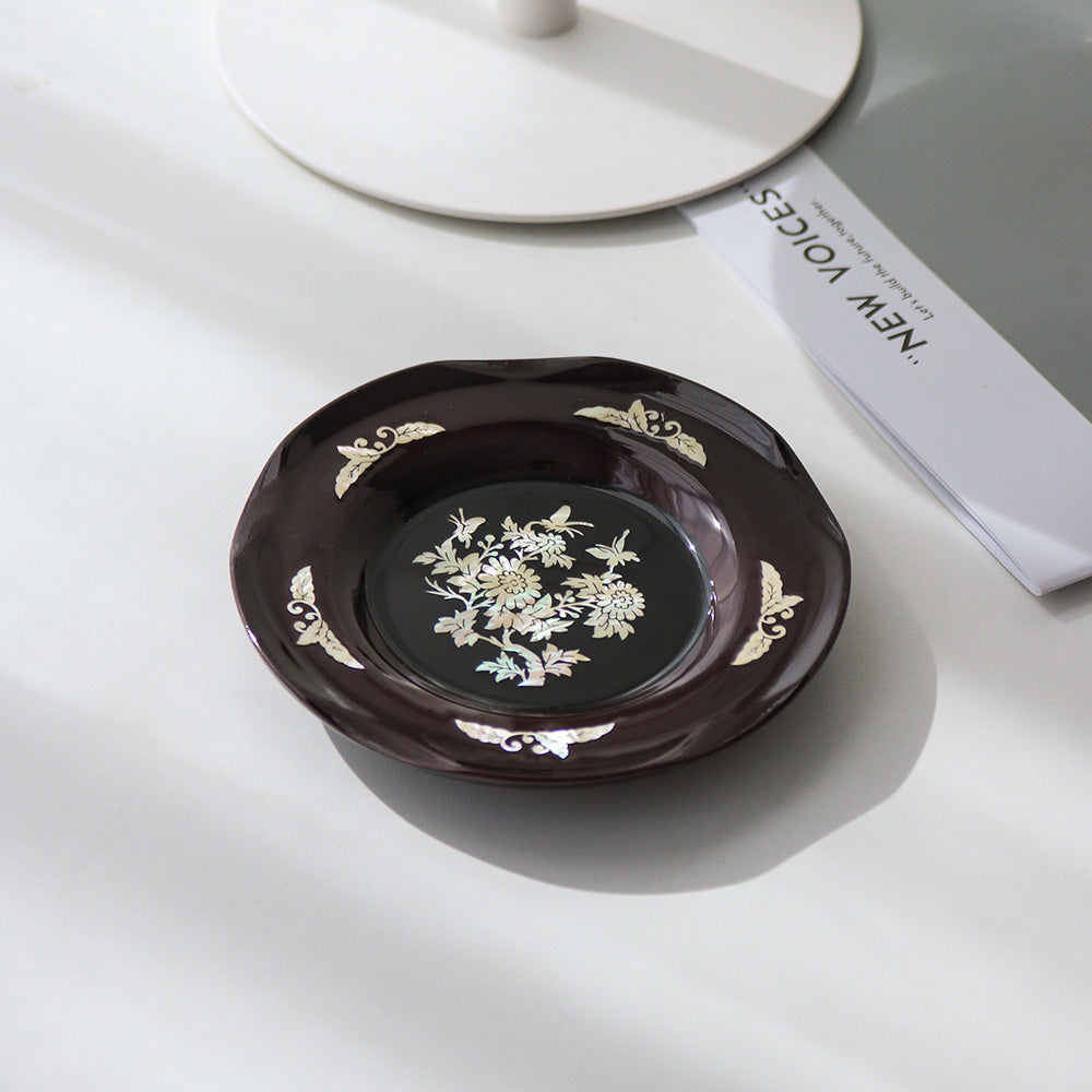6-Piece Set: Najeonchilgi Arabesque Four Gentlemen Tea Coaster Set (Chrysanthemum) Mother of Pearl Coaster Traditional Coaster (Master Artisan Lee Won-geun)