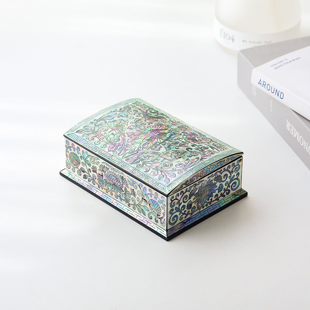 Najeonchilgi Joseon Style Flower Arabesque Auto-Open Mother of Pearl Business Card Case