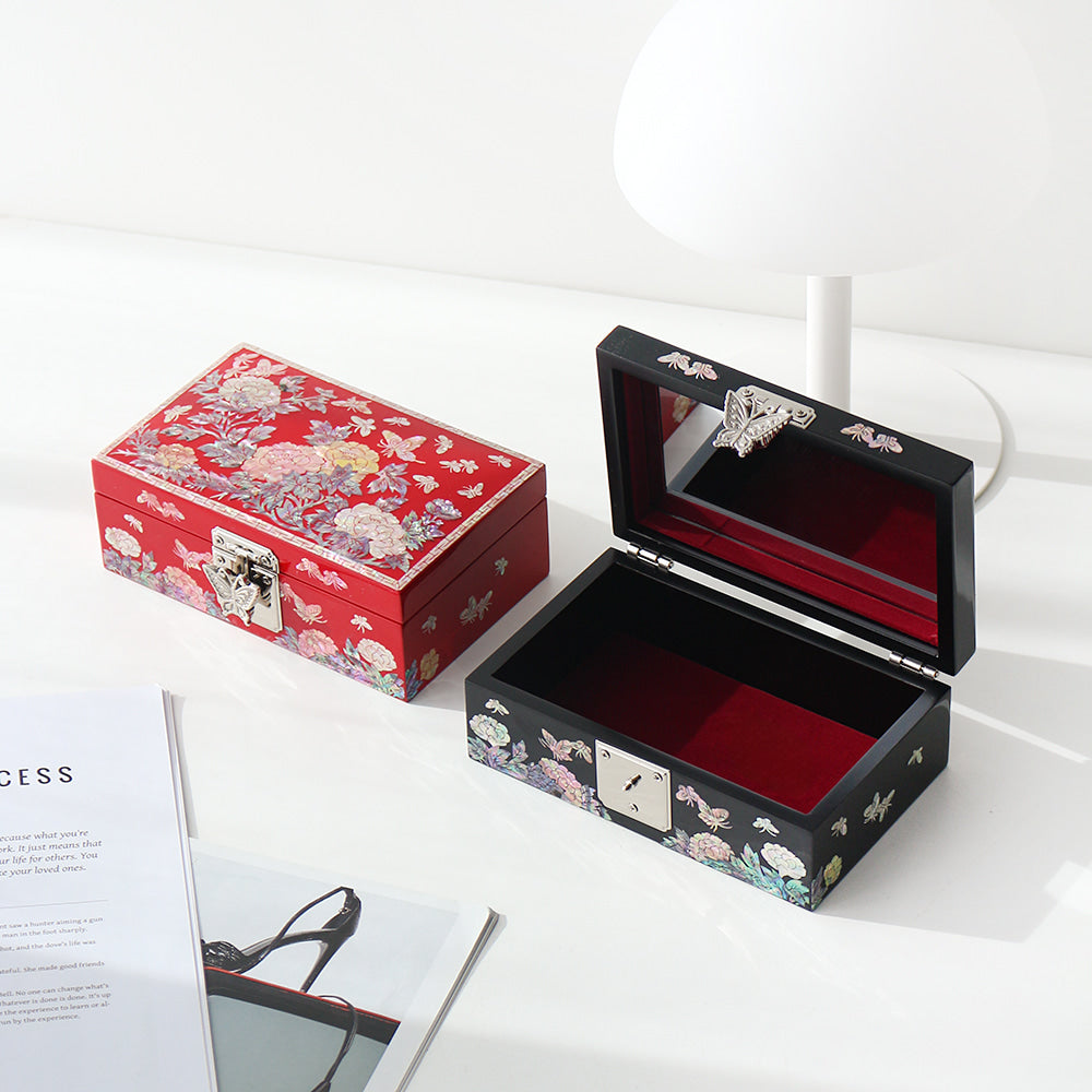 Peony & Butterfly Najeonchilgi Mother of Pearl Jewelry Box, 16 cm