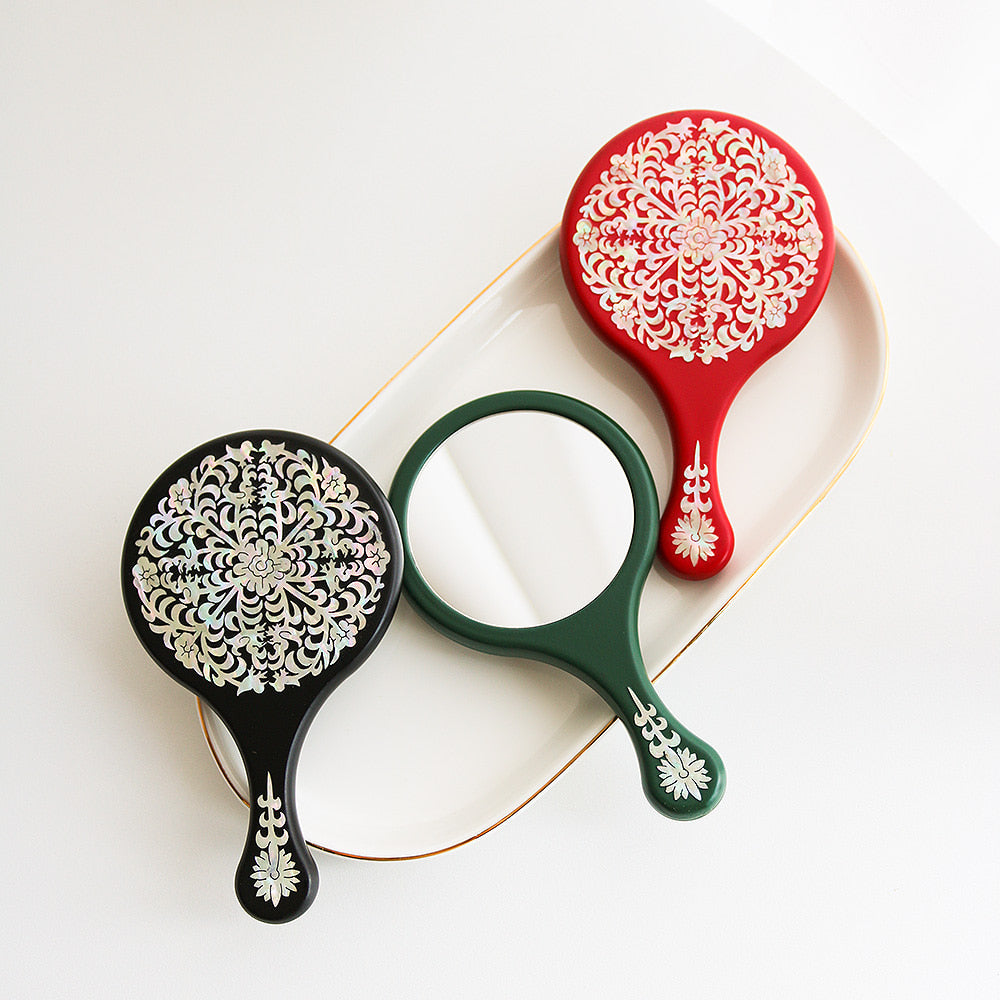 Najeonchilgi Vivid Wood Round Mother of Pearl Hand Mirror Yedan Mother of Pearl Mirror Korean