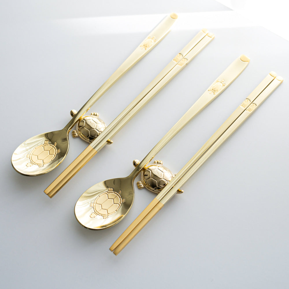 Spoon & Chopstick Set — Tortoise (Gold) - LV0084