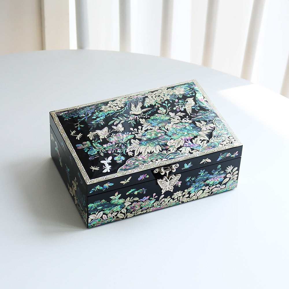 Najeonchilgi Plum Blossom 1-Tier Mother of Pearl Jewelry Box, 18 cm
