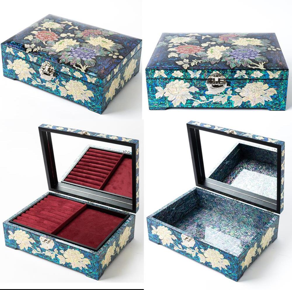 Peony 2-Tier Najeonchilgi Mother of Pearl Jewelry & Document Box, 34 cm