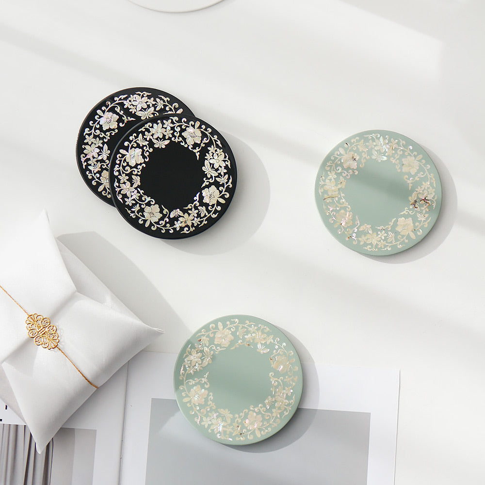 Najeonchilgi Round Mother of Pearl Coaster (Flower Butterfly Arabesque) 2P