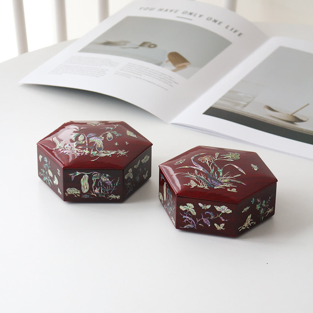 Premium Najeon Stacked Box Hexagonal Multi Purpose Box (Chochungdo) (Najeonchilgi) (Master Artisan Park Jin-seop)