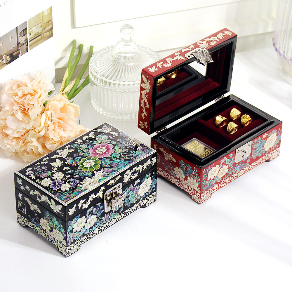 Premium Butterfly Flower Mini Mother of Pearl Jewelry Box Ring Box, 15 cm (Master Artisan Kim Young-man)