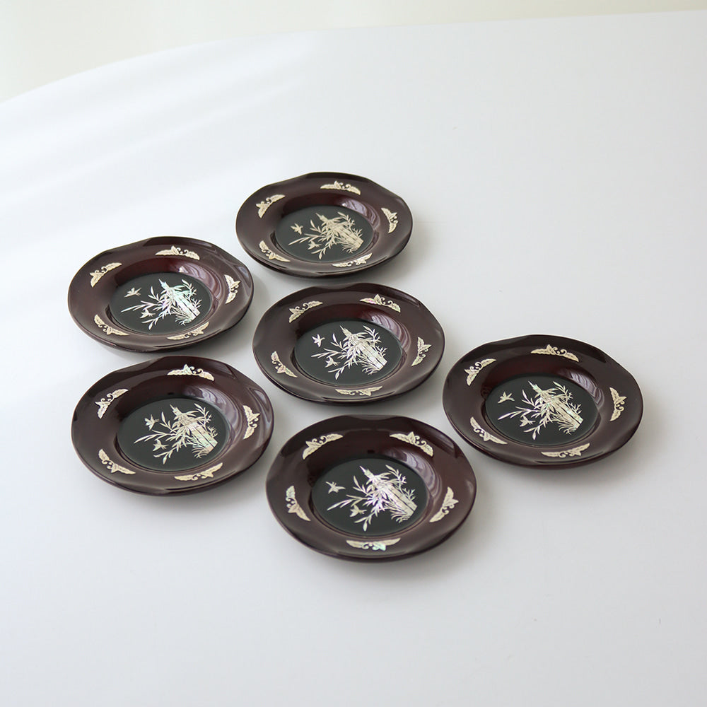 6-Piece Set: Najeonchilgi Arabesque Four Gentlemen Tea Coaster Set (Bamboo) Mother of Pearl Coaster Traditional Coaster (Master Artisan Lee Won-geun)