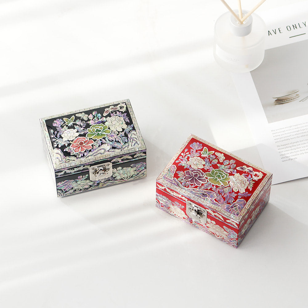 Najeonchilgi Peony & Butterfly Mini Mother of Pearl Jewelry Box, 12 cm