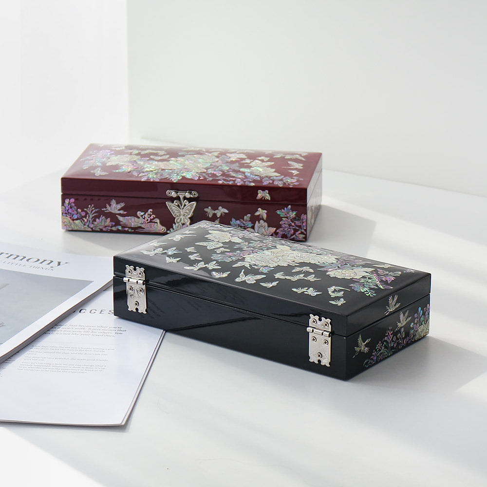 Najeonchilgi 1-Tier Peony & Butterfly Yedan Jewelry Box H Jewelry Box Yedan Wedding Gift Box Mother of Pearl, 23 cm