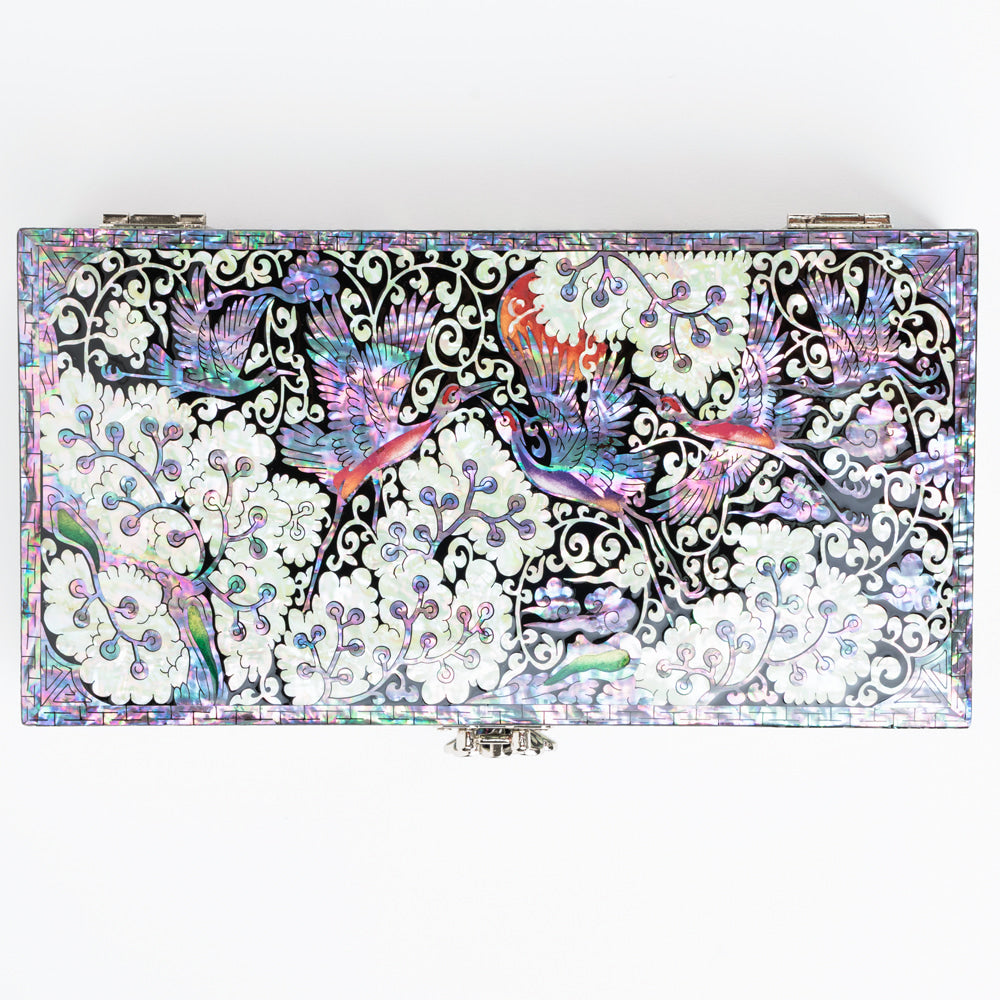 Wedding Gift Mother of Pearl Box Crane & Pine Arabesque Mother of Pearl Jewelry Box 23 Cm Cash Gift Box Najeonchilgi Lacquerware Jewelry Box Gift for International Customers