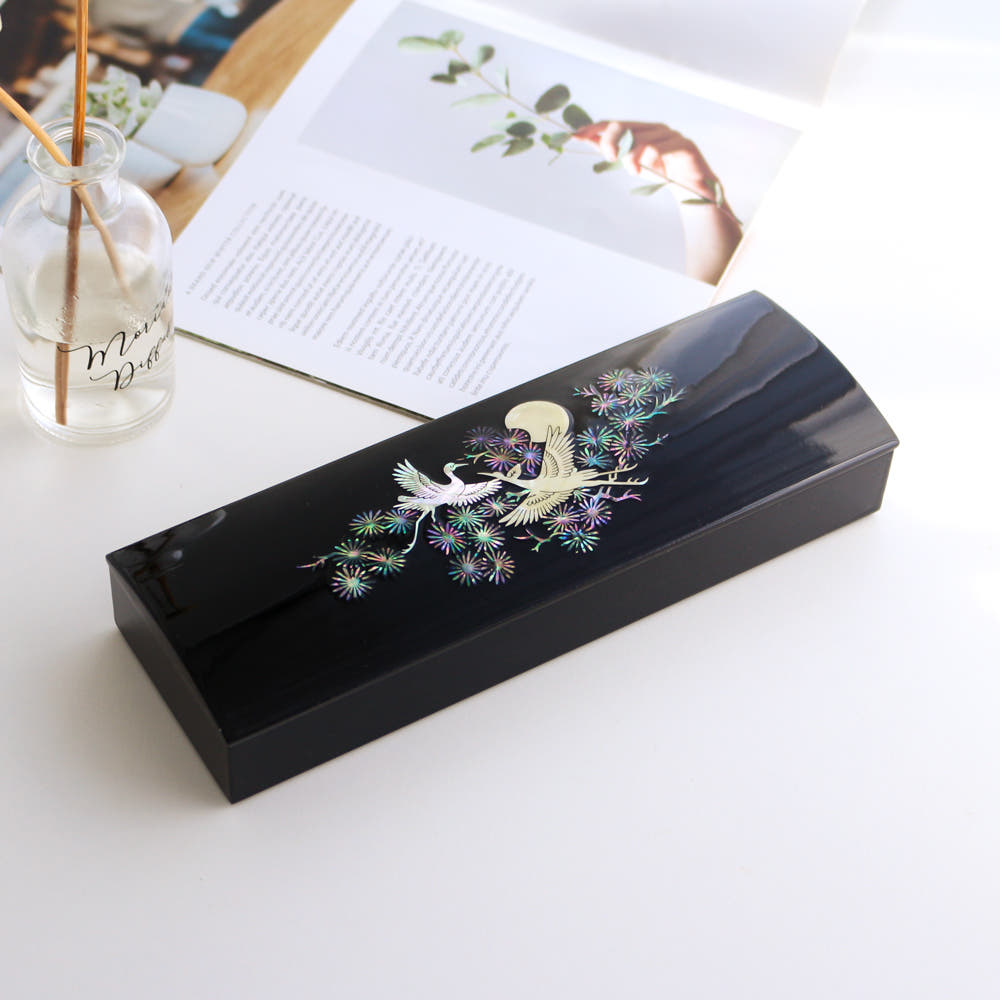 Korean Red Najeonchilgi Pine & Crane Peony Mother of Pearl Pen Case Traditional