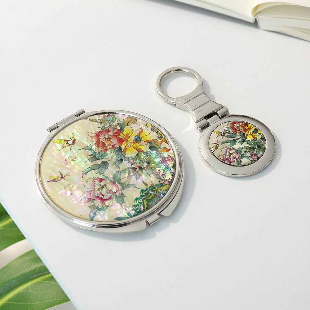 2-Piece Set: Mother of Pearl Hand Mirror Keyring K