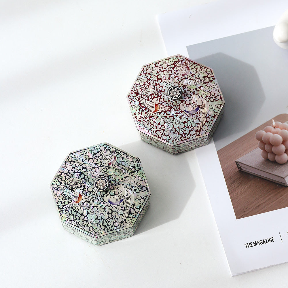 Najeonchilgi Plum Blossom Knob Octagonal Jewelry Box, 9 cm