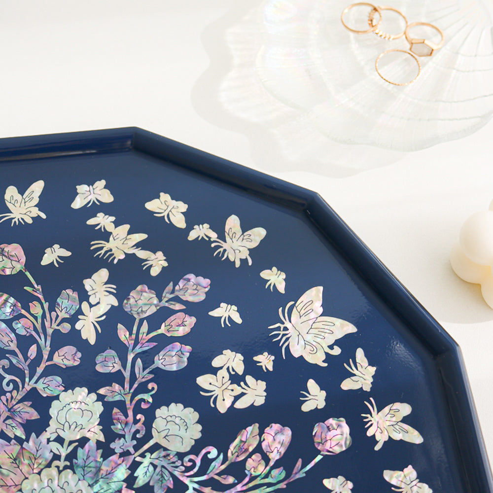 Najeonchilgi Vivid Peony Butterfly 12 Mother of Pearl Tray