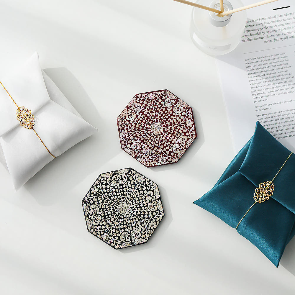 Najeonchilgi Mother of Pearl Coaster Mother of Pearl Coaster Traditional Coaster Traditional Red