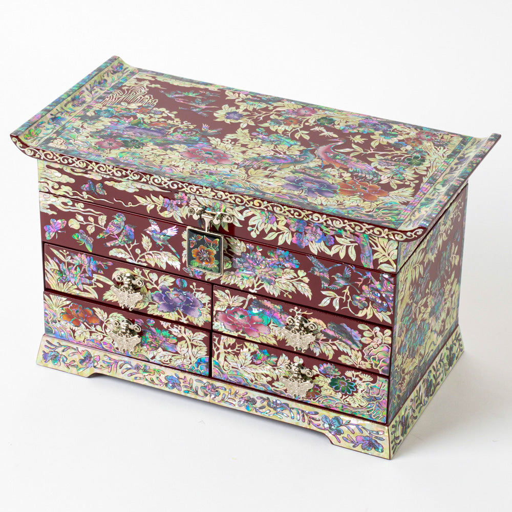 Arabesque & Ten Symbols of Longevity 5-Drawer Najeonchilgi Jewelry Chest