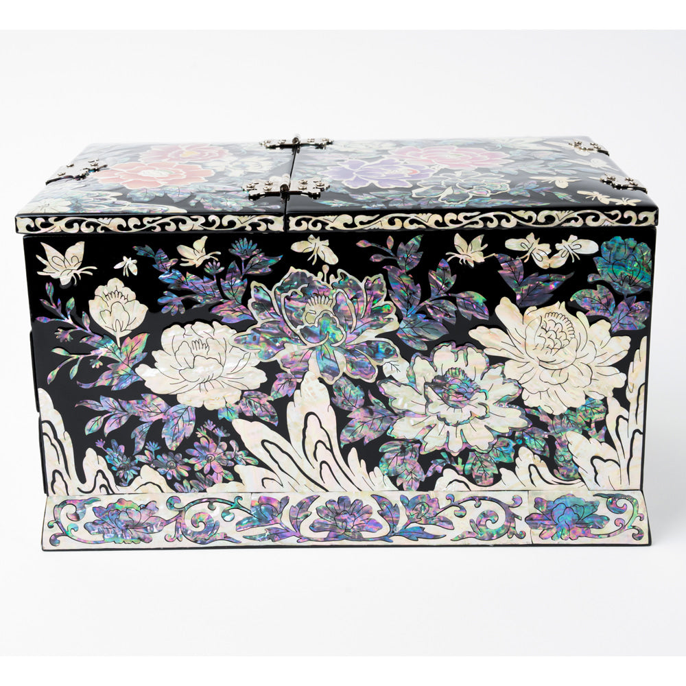 Najeonchilgi Lacquerware Mother of Pearl VanityJewelry Box Peony Motif 김길수