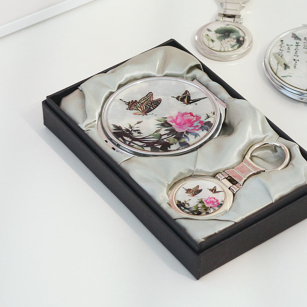 2-Piece Set: Najeon Hand Mirror Keyring Set (Damhwa Butterfly)