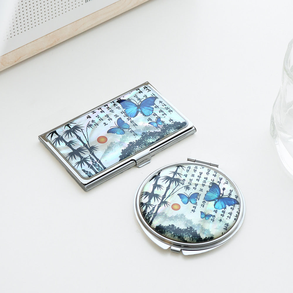 2-Piece Set: Mother of Pearl Business Card Case Hand Mirror K