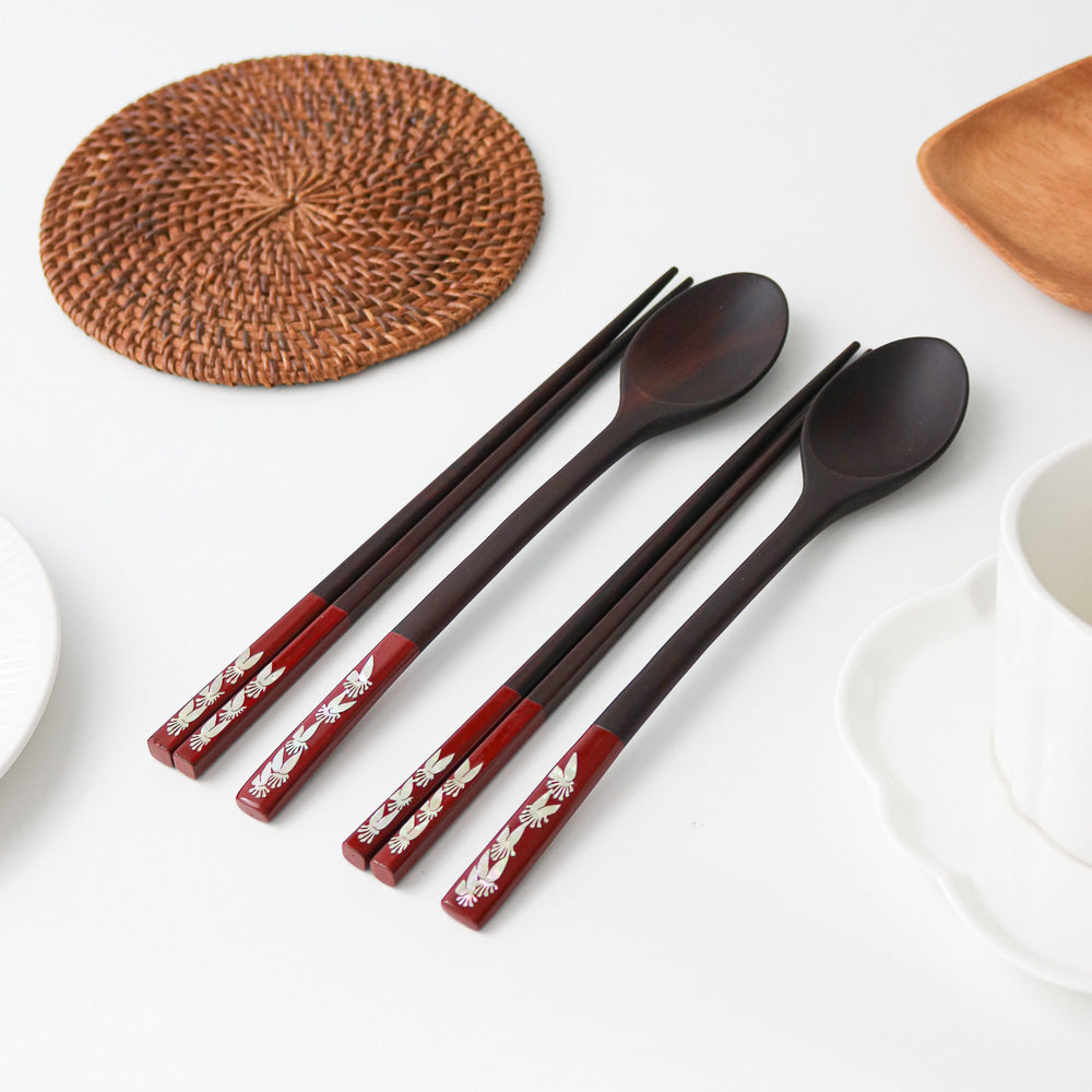 Masterpiece Najeon Ottchil Lacquer Rose Spoon & Chopsticks Set (Butterfly) (Master Artisan Jang Tae-bok)