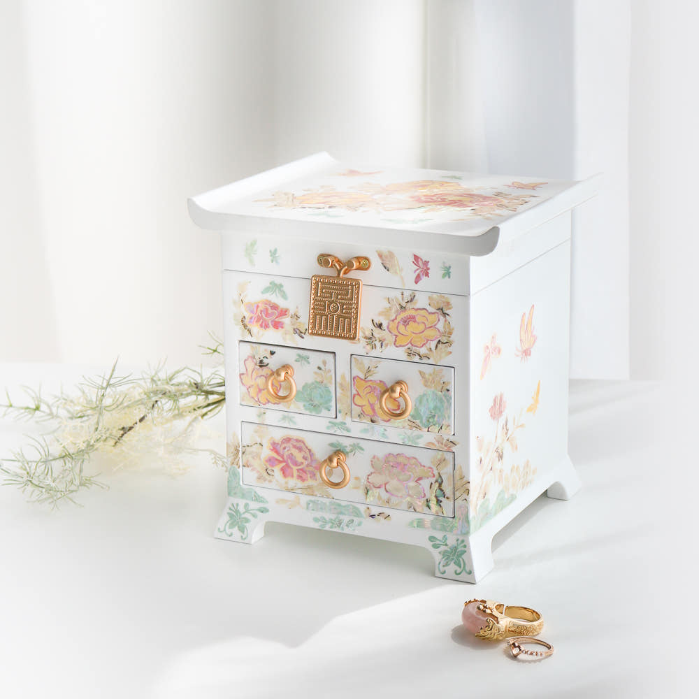 Vivid Peony 2-Tier Drawer Mother of Pearl Jewelry Box Najeonchilgi Jewelry Box Najeon Vanity Mirror Jewelry Box Storage