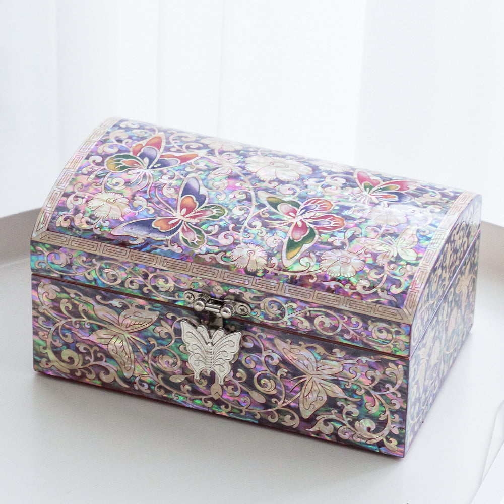 Mother of Pearl Jewelry Box Crane & Pine Motif Najeonchilgi Lacquerware Ring Box