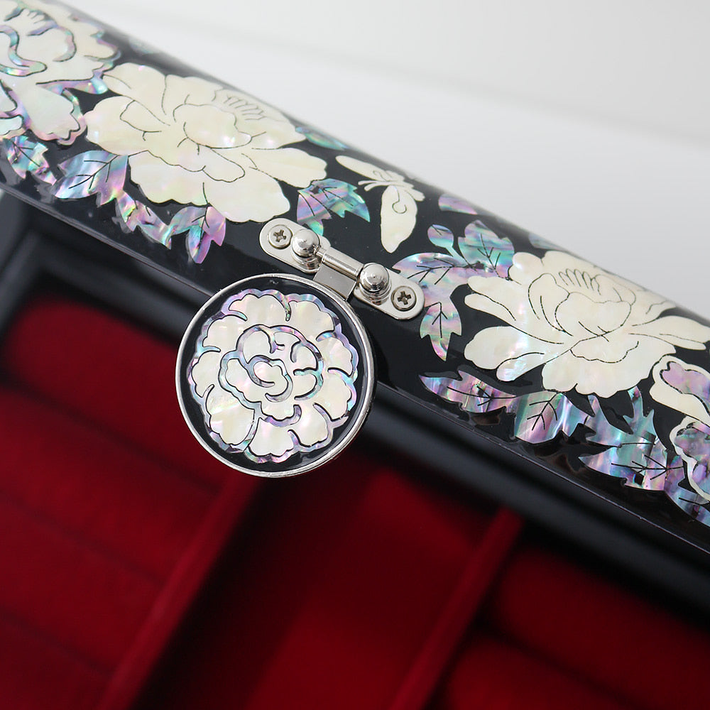 Najeonchilgi Peony Rounded Mother of Pearl Jewelry Box, 24 cm